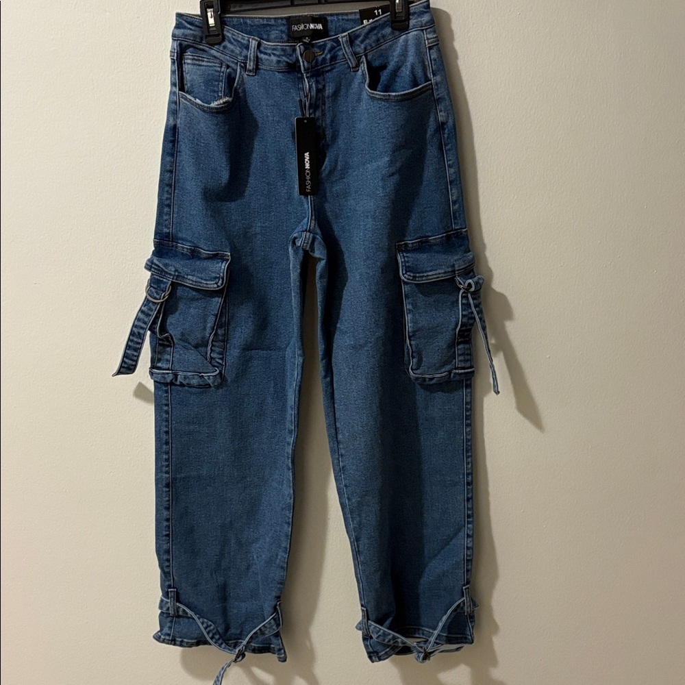 Fashion Nova Blue Cargo Jeans